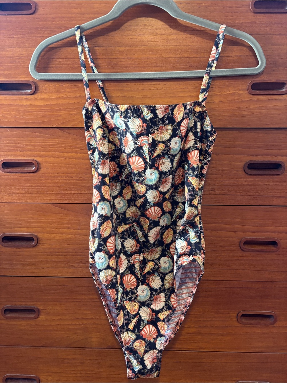 DOEN Seashell Print One-Piece Swimsuit - Black with Coral & Aqua Size XXS